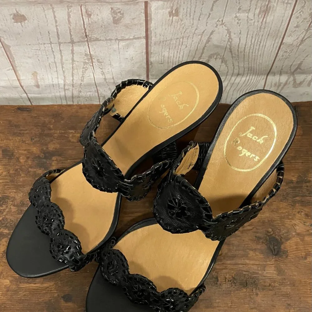 Jack Rogers Luccia Leather and Patent Leather Wedge Sandals
